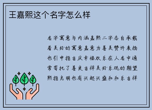 王嘉熙这个名字怎么样